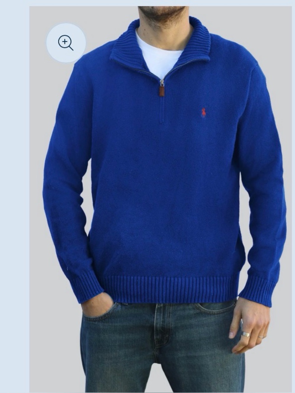 Ralph Lauren Men's Half-Zip Sweater in Royal Blue with Red Pony